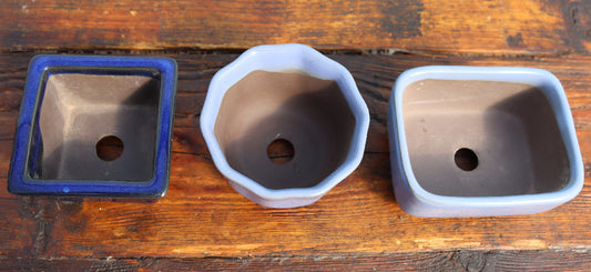 Japanese Small Glazed Bonsai Pots x 3 - Used