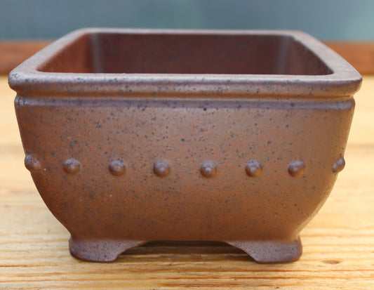 5.1" (13cm) Wood-Fired Square Bonsai Pot | Unglazed Stoneware