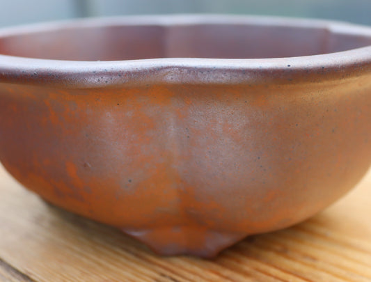 8" (20cm) Wood-Fired Lotus Flower Style Bonsai Pot | Unglazed Stoneware