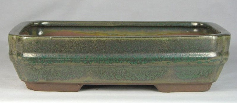 Green Glazed Rectangular Bonsai Pot - 10"