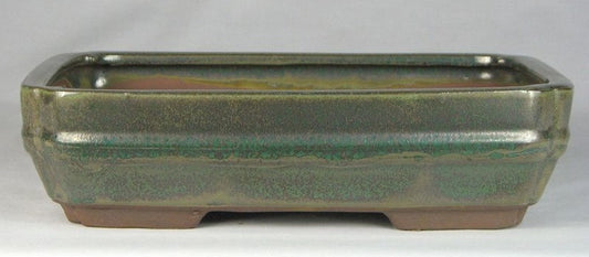 Green Glazed Rectangular Bonsai Pot - 10"