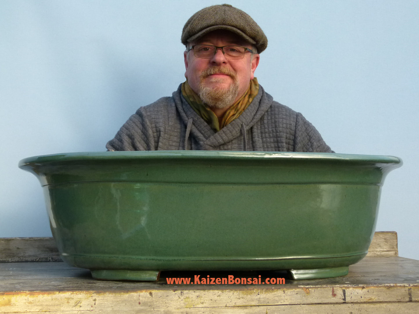 MASSIVE! Exhibition Quality Green Glazed Oval Bonsai Pot - 30"