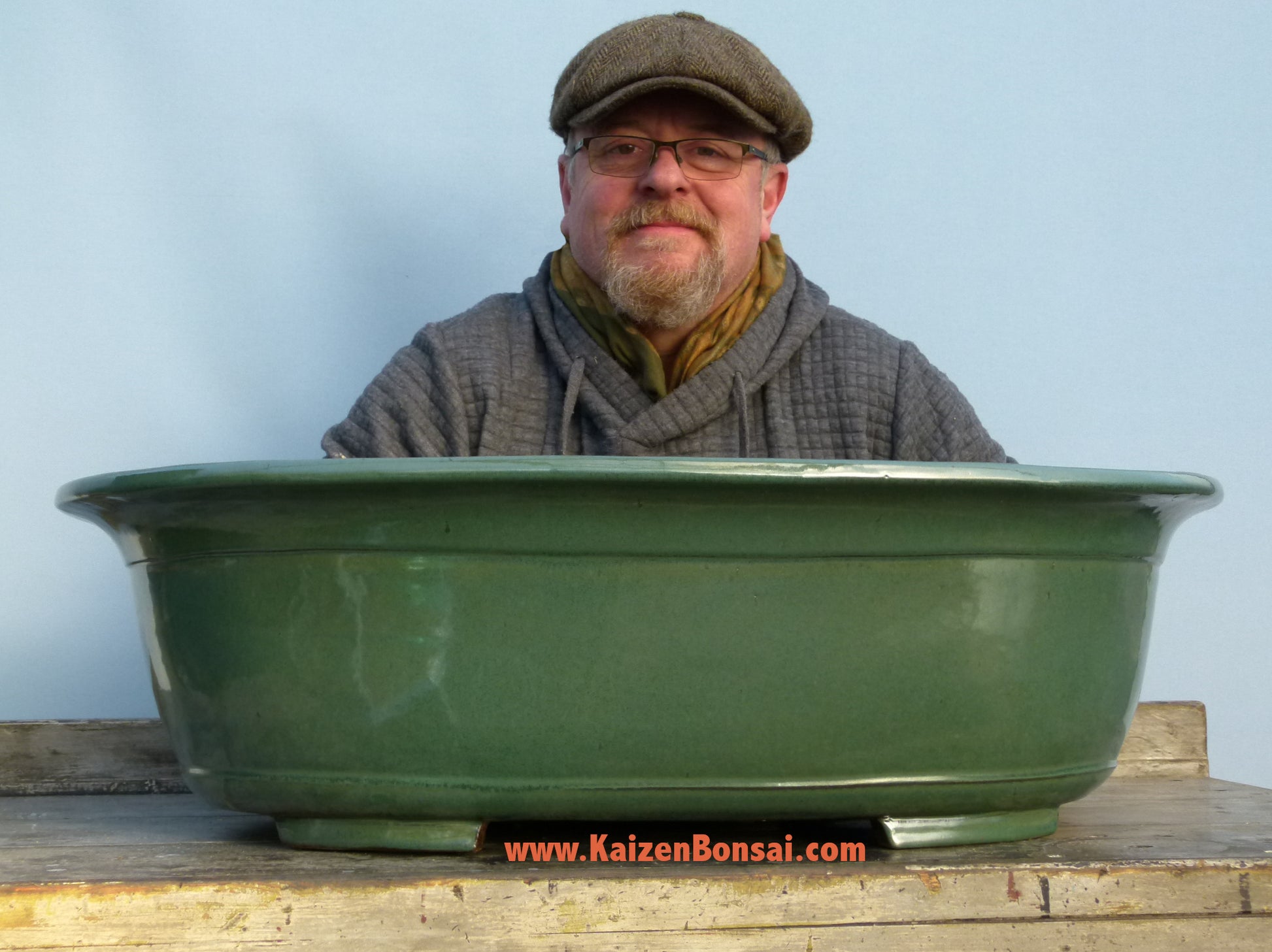 MASSIVE! Exhibition Quality Green Glazed Oval Bonsai Pot - 30"