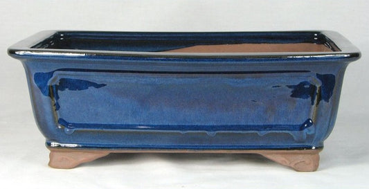 Blue Glazed Rectangle Bonsai Pot - 12" 