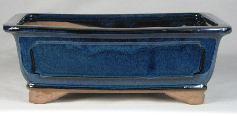 Blue Glazed Rectangular Bonsai Pot.