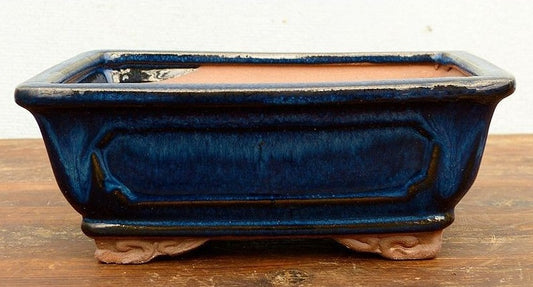 Blue Glazed Rectangular Bonsai Pot - 7"