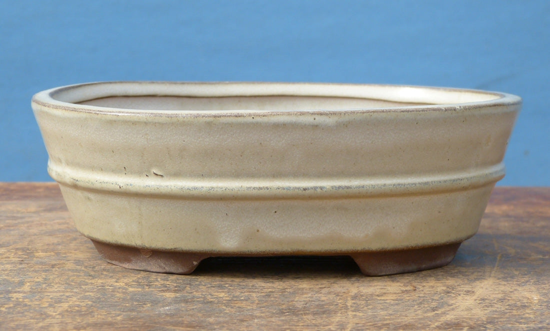 Cream Glazed Oval Bonsai Pot GAS071-7