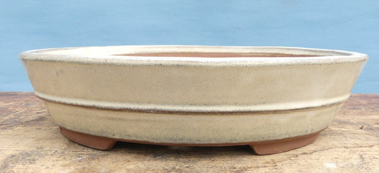 Cream Glazed Oval Bonsai Pot - 10".