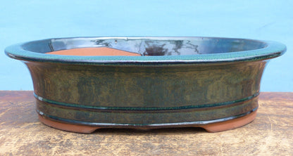 Green Glazed Oval Bonsai Pot