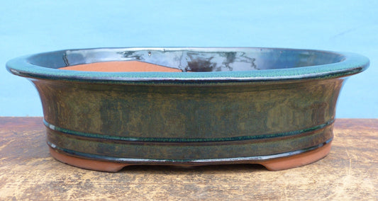 Green Glazed Oval Bonsai Pot