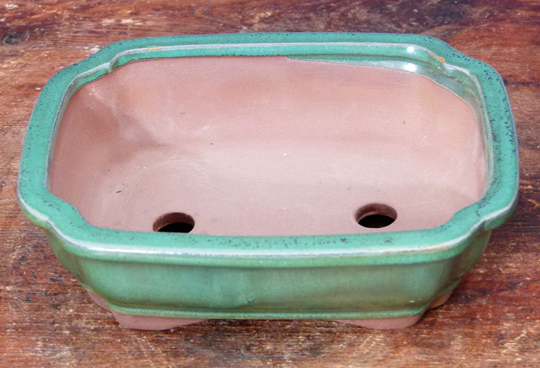 Green Glazed Rectangle Bonsai Pot 