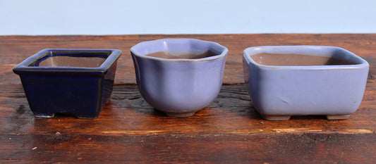 Japanese Small Glazed Bonsai Pots x 3 - Used