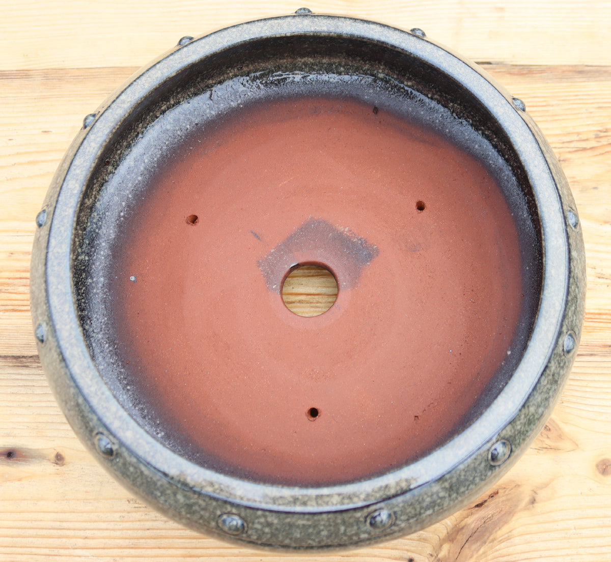 Olive Grey Drum Style Bonsai Pot with Rivet Detail - 16"