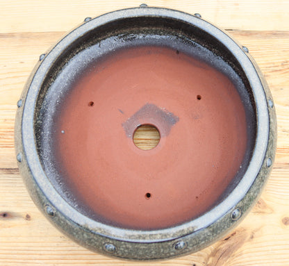 Olive Grey Drum Style Bonsai Pot with Rivet Detail - 16"