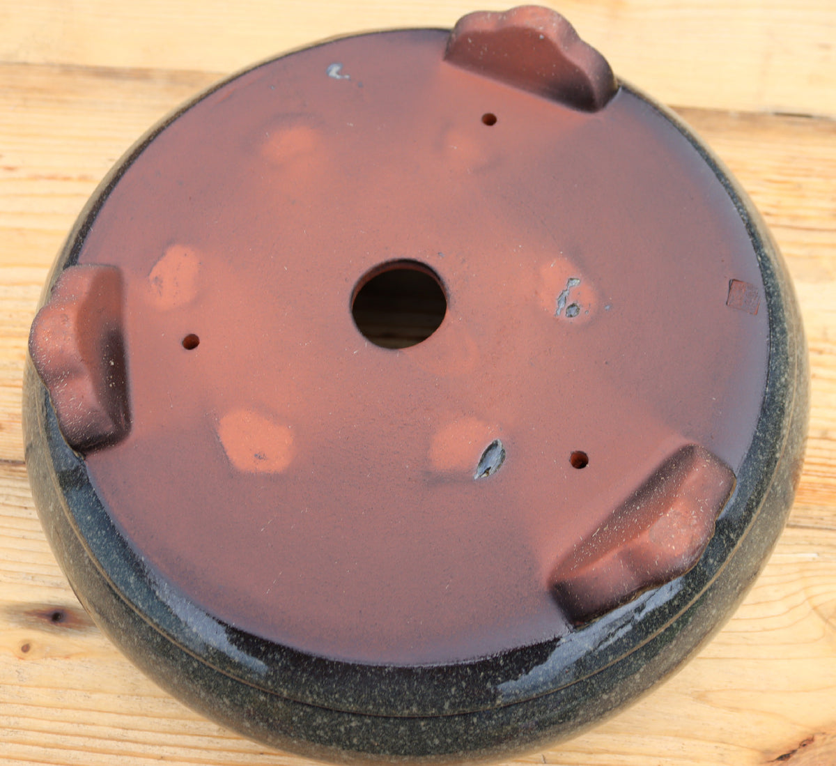 Olive Grey Drum Style Bonsai Pot with Rivet Detail - 16"