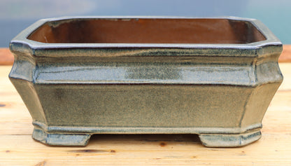 Olive Grey Glazed Rectangular Bonsai Pot 