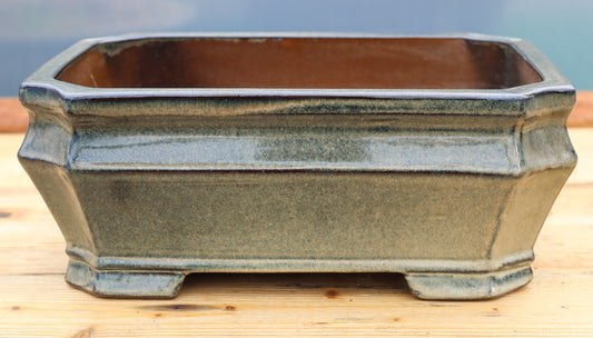 Olive Grey Glazed Rectangular Bonsai Pot 