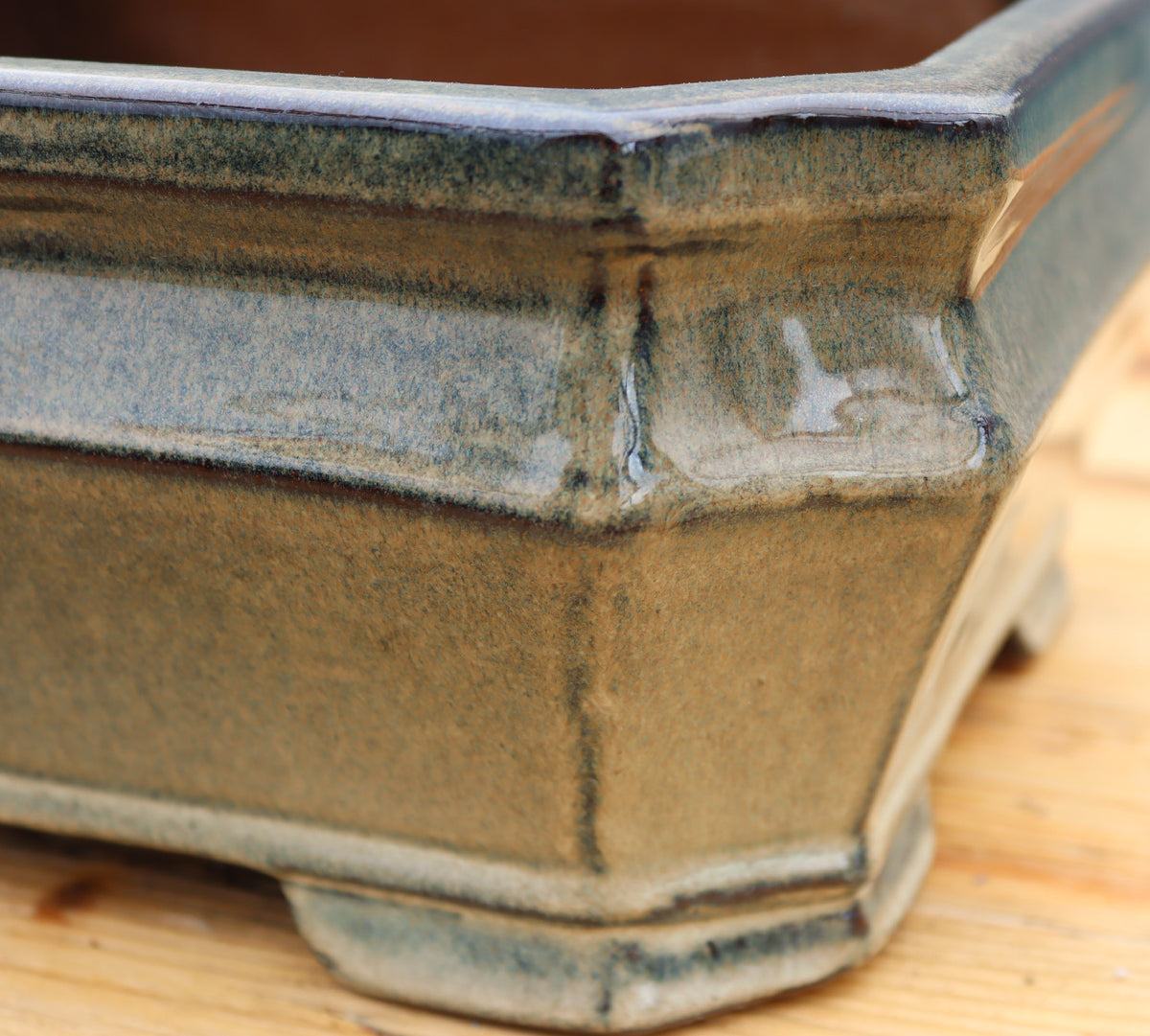 Olive Grey Glazed Rectangular Bonsai Pot