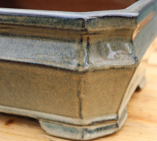 Olive Grey Glazed Rectangular Bonsai Pot