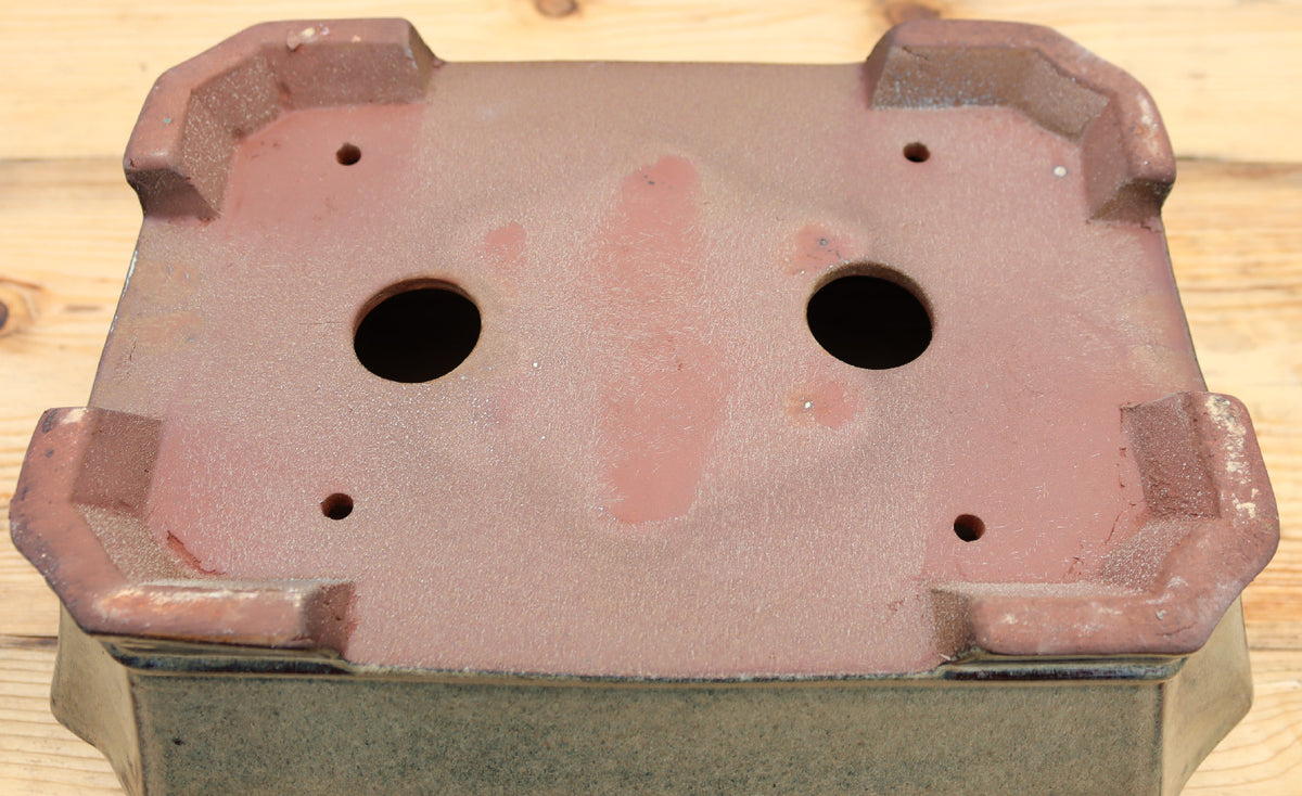 Olive Grey Glazed Rectangular Bonsai Pot