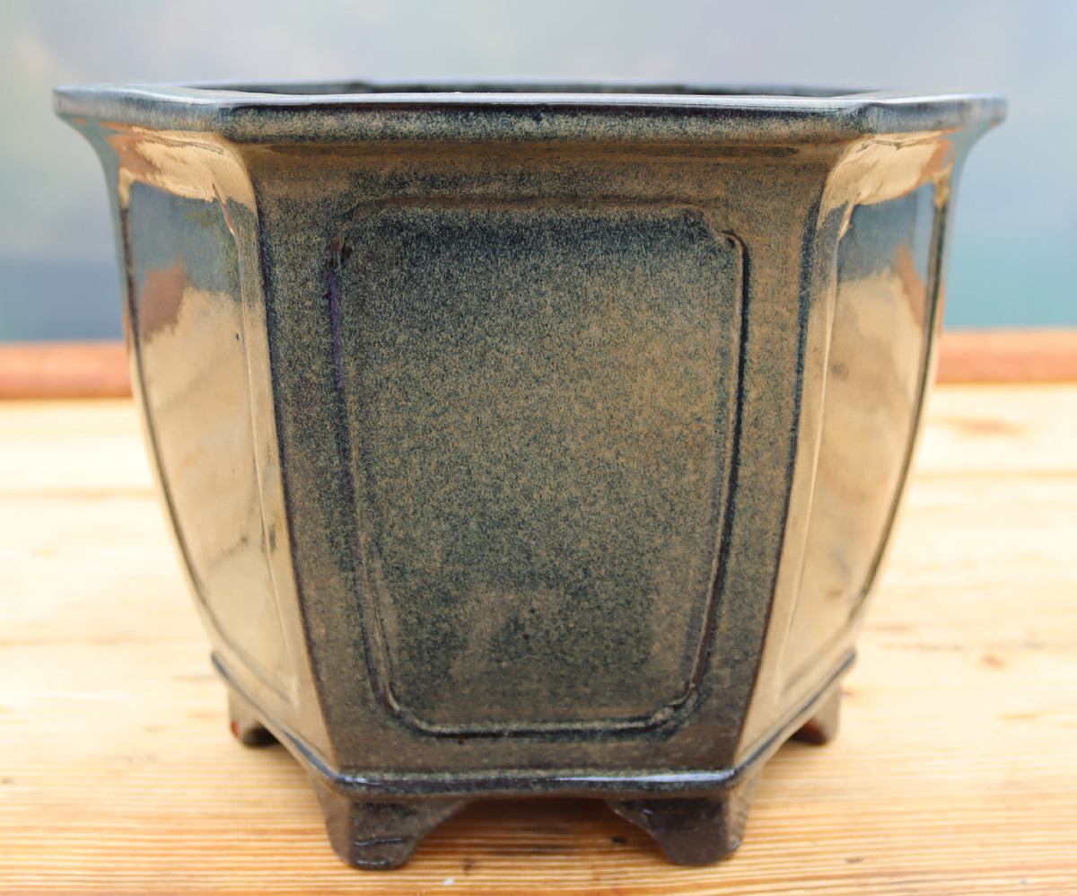 Olive Grey Glazed Cascade Style Bonsai Pot 