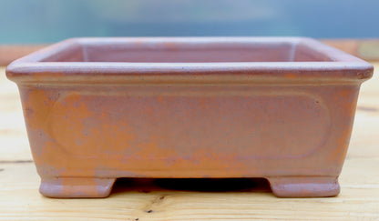 Wood-Fired Rectangular Bonsai Pot — 7" (18cm) Unglazed Stoneware