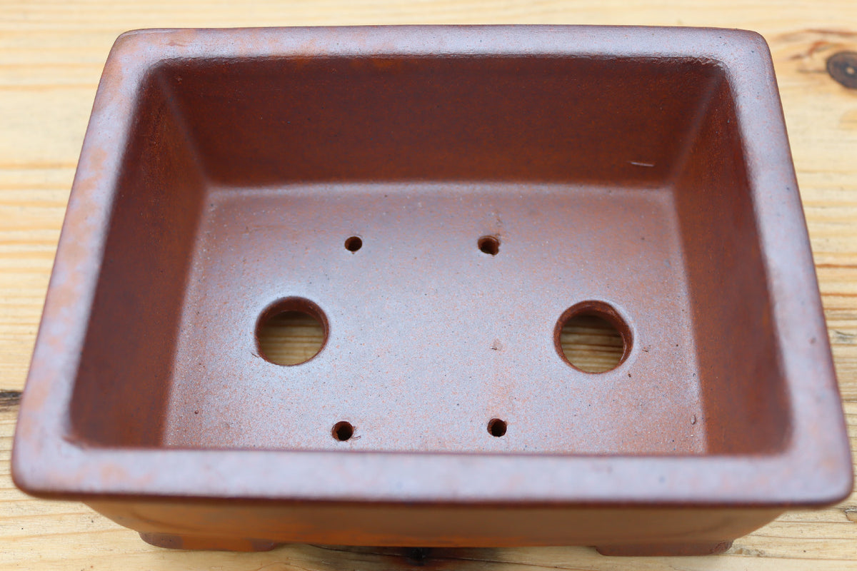 Wood-Fired Rectangular Bonsai Pot — 7" (18cm) Unglazed Stoneware