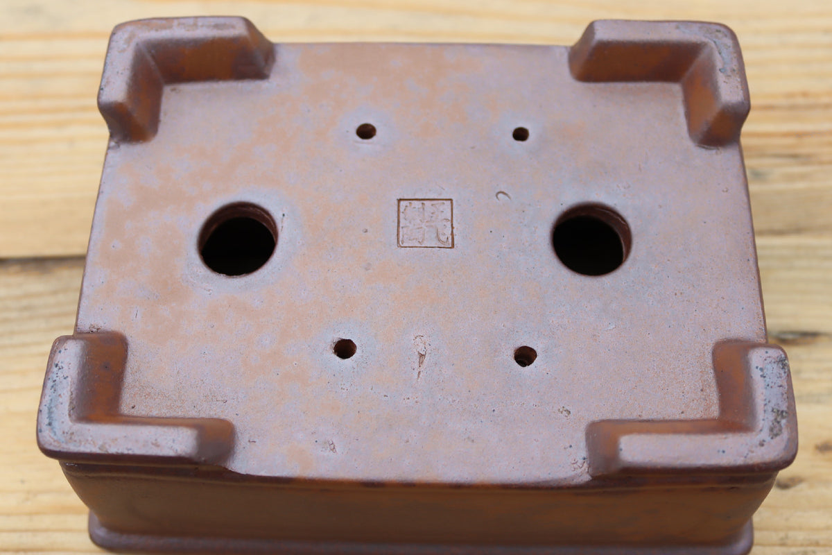 Wood-Fired Rectangular Bonsai Pot — 7" (18cm) Unglazed Stoneware