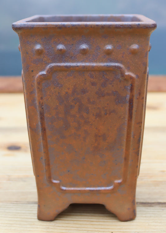 Wood-Fired Square Cascade Style Bonsai Pot — 4.4" (11cm)