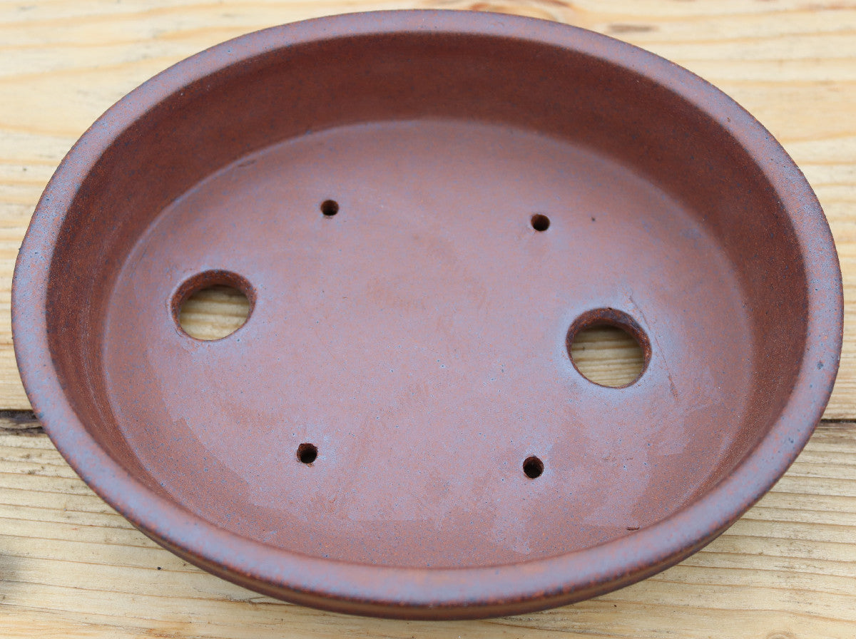 Wood-Fired Shallow Oval Bonsai Pot — 8.2" (21cm) Unglazed Stoneware