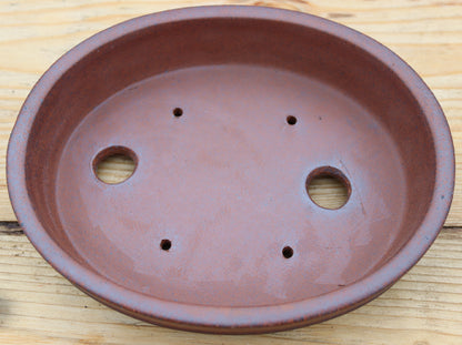 Wood-Fired Shallow Oval Bonsai Pot — 8.2" (21cm) Unglazed Stoneware