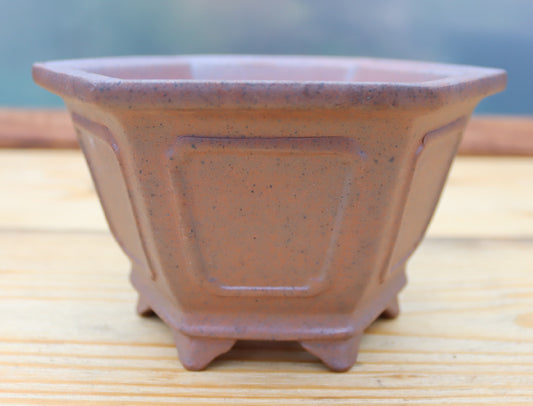 Wood-Fired Hexagonal Bonsai Pot — 6.3" (16cm)