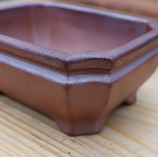 Wood-Fired Rectangular Bonsai Pot — 6.3" (16cm) Unglazed Stoneware