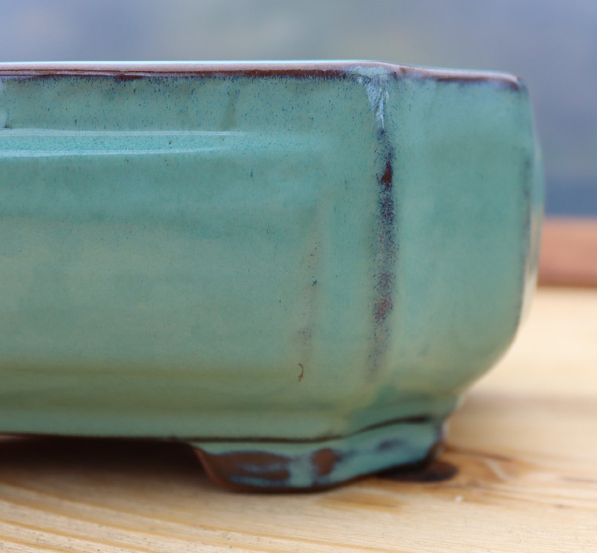 8.3" (21cm) Rectangular Teal Green Glazed Bonsai Plant Pot | Slip Cast Ceramic
