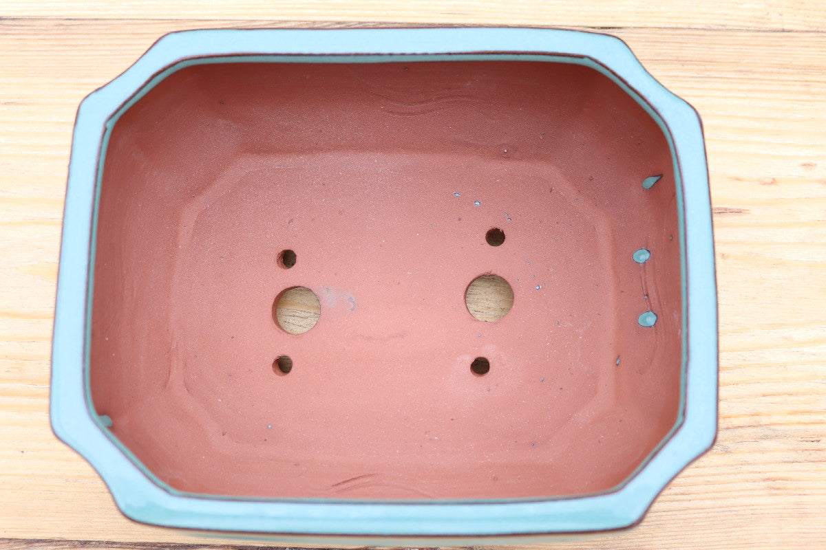 8.3" (21cm) Rectangular Teal Green Glazed Bonsai Plant Pot | Slip Cast Ceramic