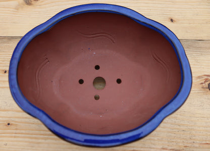 8.3" (21cm) Oval Blue Glazed Bonsai Plant Pot | Slip Cast Ceramic