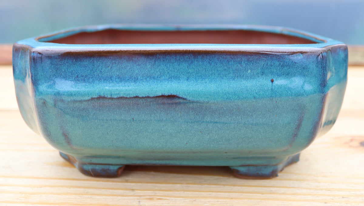 8.3" (21cm) Rectangular Turquoise  Glazed Bonsai Plant Pot | Slip Cast Ceramic