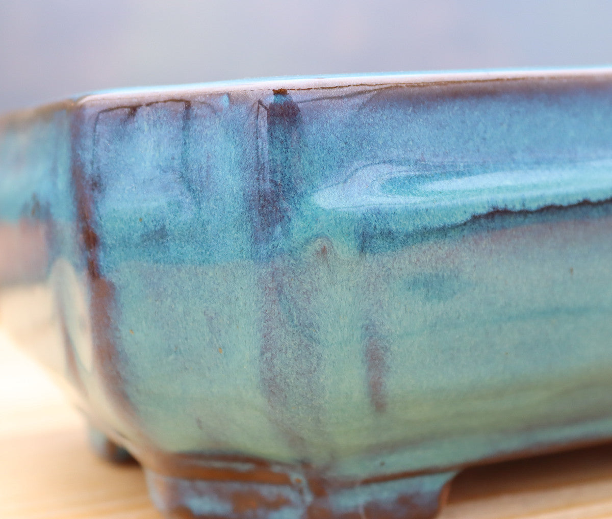 8.3" (21cm) Rectangular Turquoise  Glazed Bonsai Plant Pot | Slip Cast Ceramic