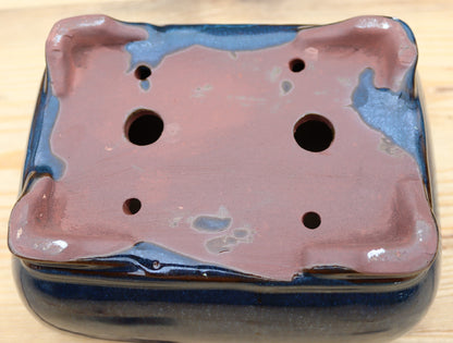 8" (20cm) Rectangular Navy Blue Glazed Bonsai Plant Pot | Slip Cast Ceramic