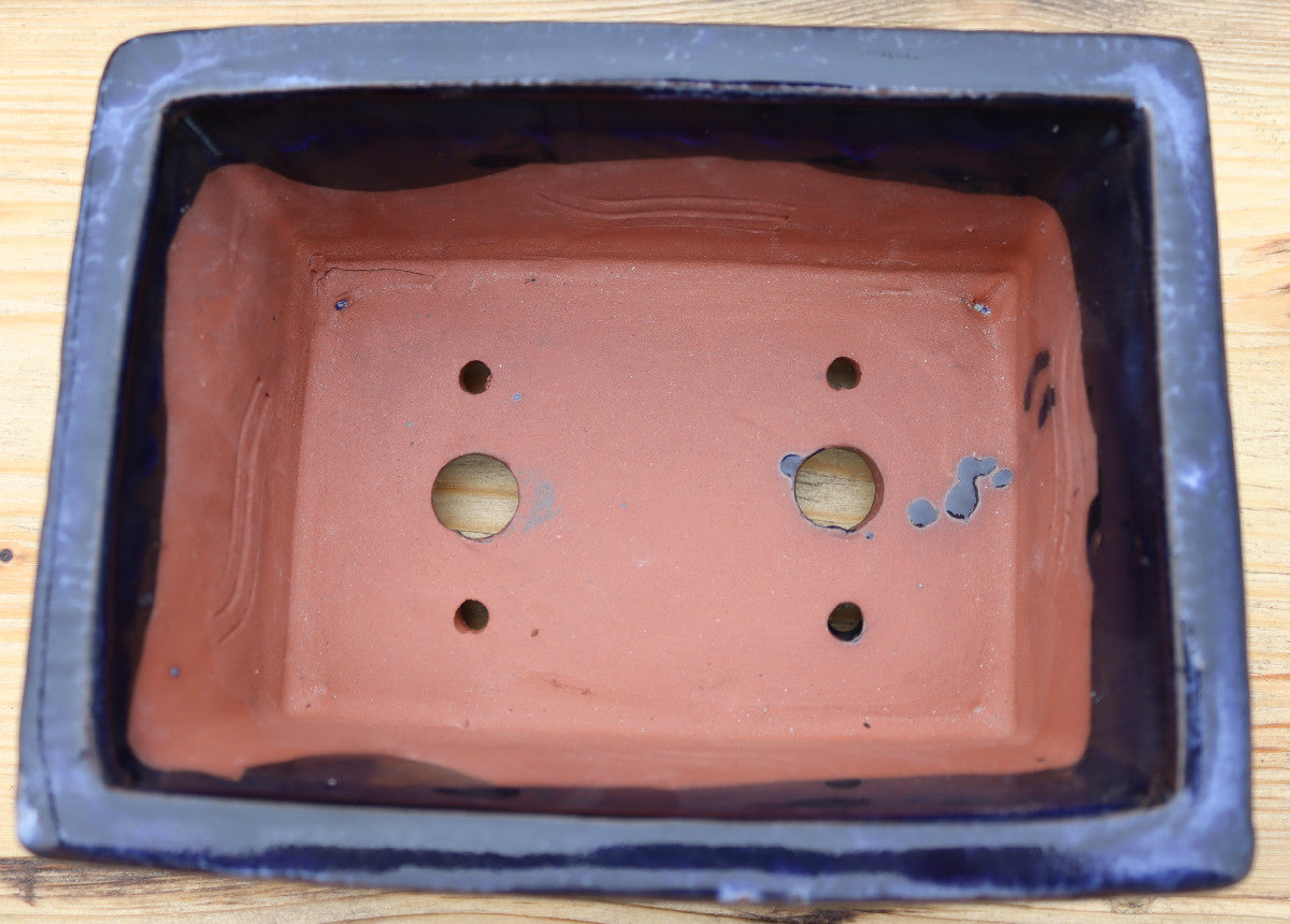 8" (20cm) Rectangular Navy Blue Glazed Bonsai Plant Pot | Slip Cast Ceramic
