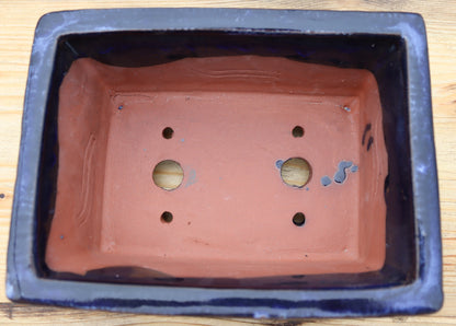 8" (20cm) Rectangular Navy Blue Glazed Bonsai Plant Pot | Slip Cast Ceramic