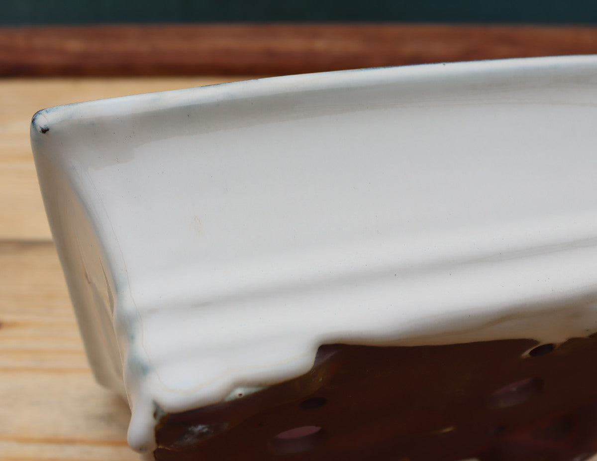 8" (20cm) Rectangular Cream Glazed Bonsai Plant Pot | Slip Cast Ceramic