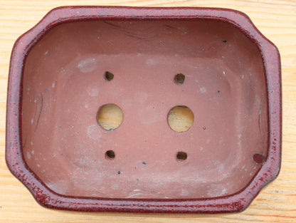 6.5" (16.5cm) Rectangular Red Glazed Bonsai Plant Pot | Slip Cast Ceramic
