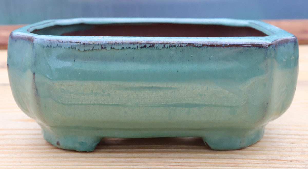 6.5" (16.5cm) Rectangular Teal Green Glazed Bonsai Plant Pot | Slip Cast Ceramic