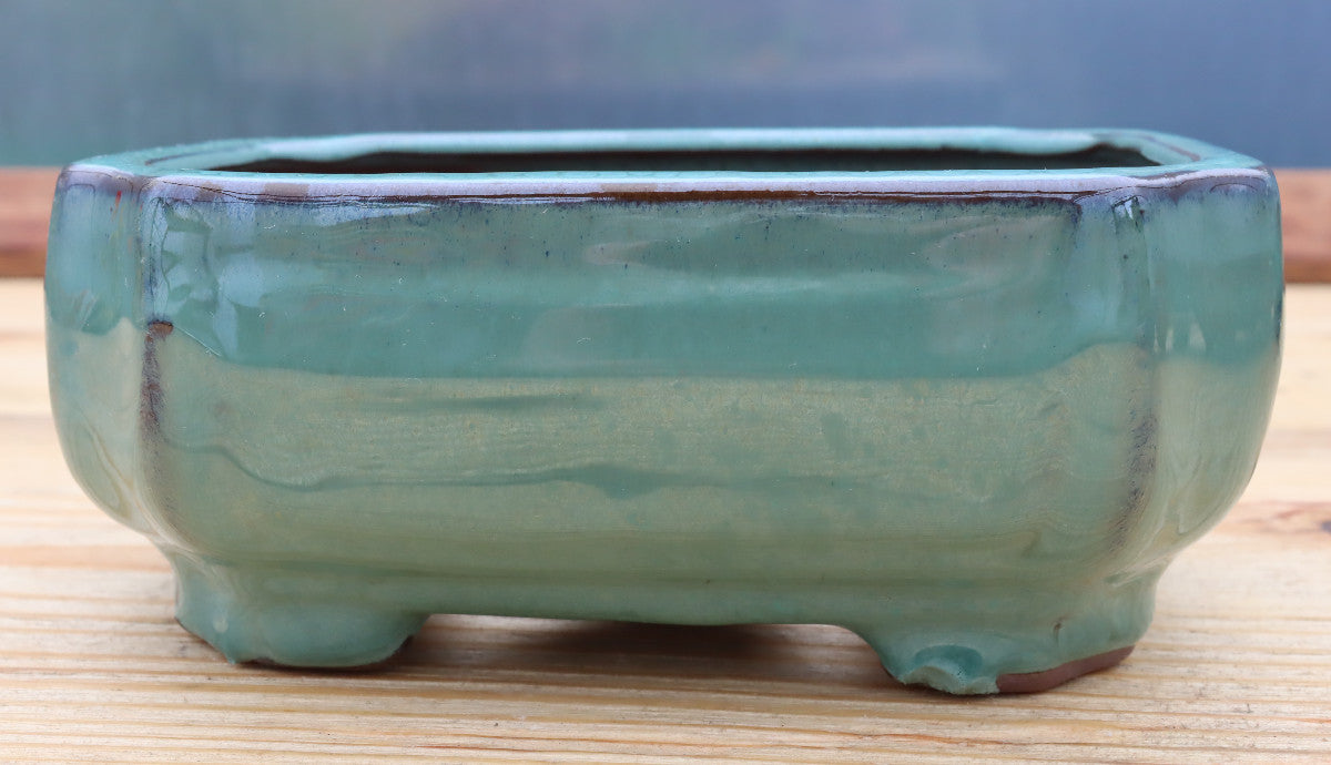 6.5" (16.5cm) Rectangular Teal Green Glazed Bonsai Plant Pot | Slip Cast Ceramic