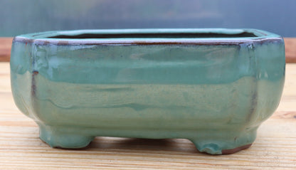6.5" (16.5cm) Rectangular Teal Green Glazed Bonsai Plant Pot | Slip Cast Ceramic