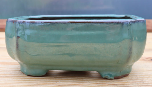 6.5" (16.5cm) Rectangular Teal Green Glazed Bonsai Plant Pot | Slip Cast Ceramic