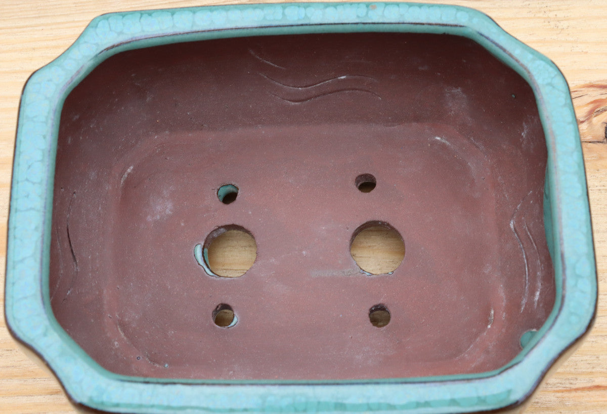 6.5" (16.5cm) Rectangular Teal Green Glazed Bonsai Plant Pot | Slip Cast Ceramic
