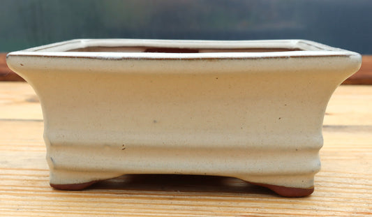 6.3" (16cm) Rectangular Cream Glazed Bonsai Plant Pot | Slip Cast Ceramic