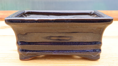 6.3" (16cm) Rectangular Navy Blue Glazed Bonsai Plant Pot | Slip Cast Ceramic